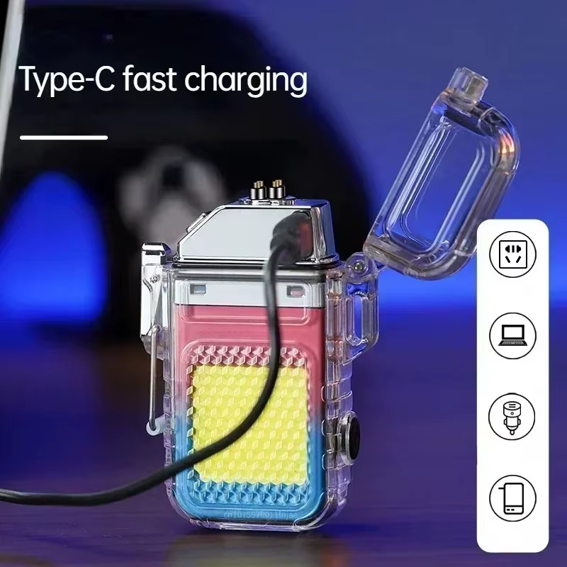 Nouvelle montre étanche briquet coupe-vent USB Plasma Rechargeable briquet extérieur Portable allume-cigare montre pour hommes cadeau