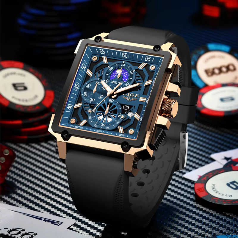 Montres pour hommes LIGE Top marque de luxe chronographe montre de sport carrée mode