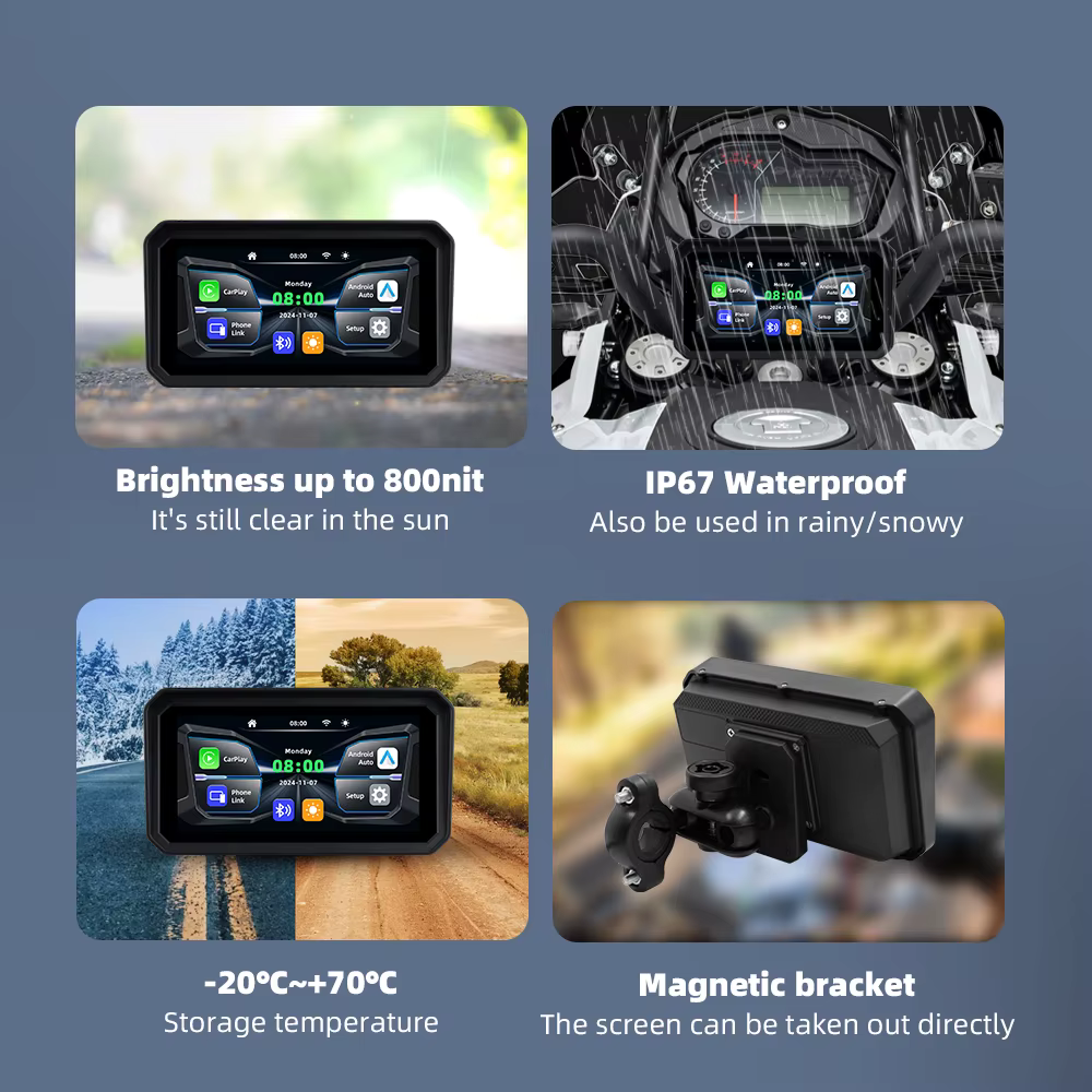 EKIY 6 pouces moto Carplay Navigation étanche Carplay écran d'affichage Portable moto Android Auto moto GPS