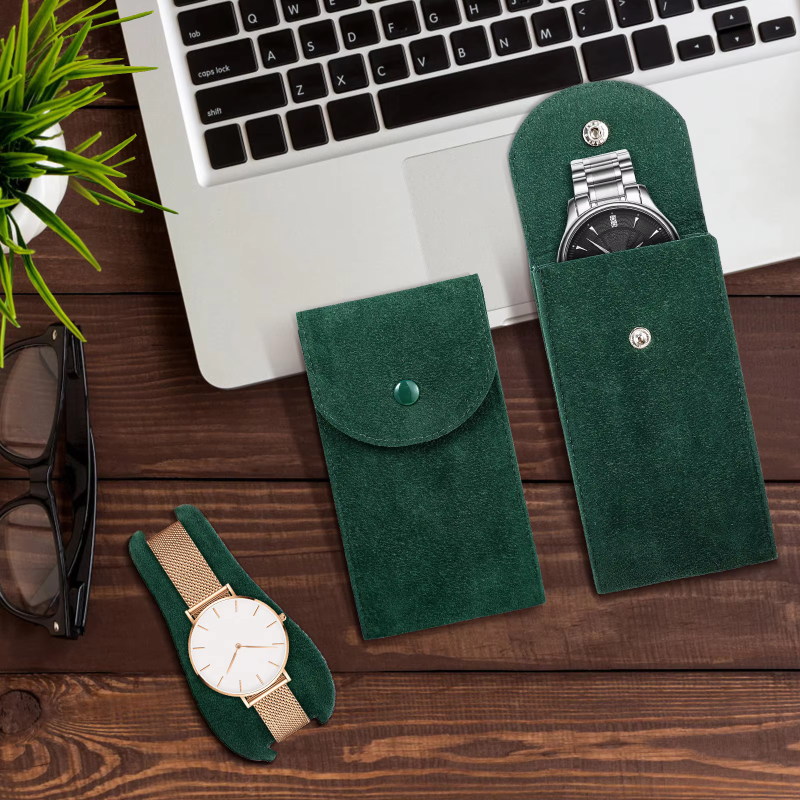 Pochette de rangement portable en tissu flanelle pour montre