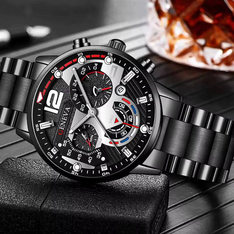 GENEVA hommes loisirs affaires créatif Six broches montre alliage acier bande