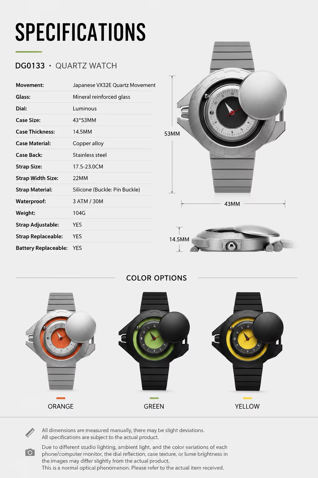 Série Gravity - Airship 360 ° Montre à quartz pour homme Rotating Gorman Watch DG0133