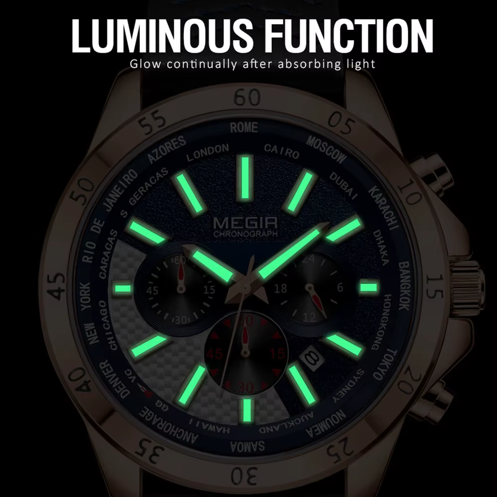 Montres-bracelets à quartz multifonctionnelles à grand cadran MEGIR pour hommes