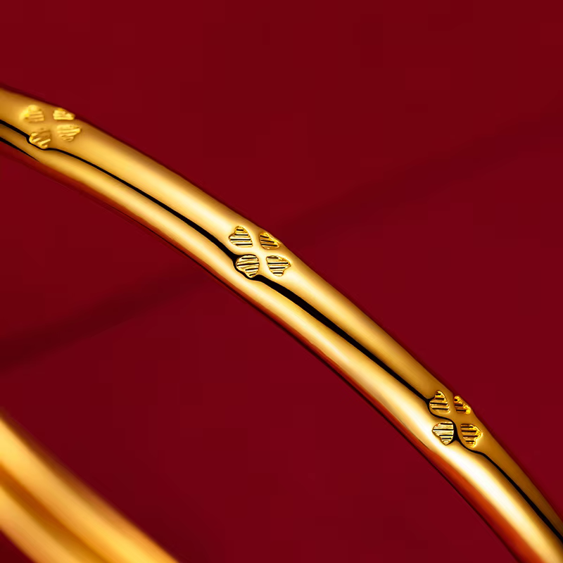 Bracelet porte-bonheur en or jaune pur 18 carats pour femmes, tendance, herbe dorée, poignée de poussée et de traction lisse, bijoux pour femmes