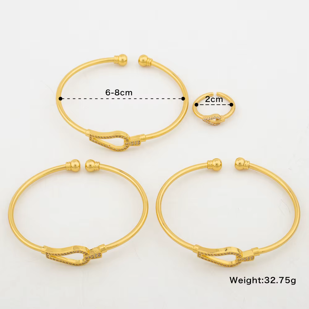 Ensemble de bracelets et de matiques en or pour femmes, design élégant, bracelet de manchette, bague de fiançailles, bijoux africains de luxe
