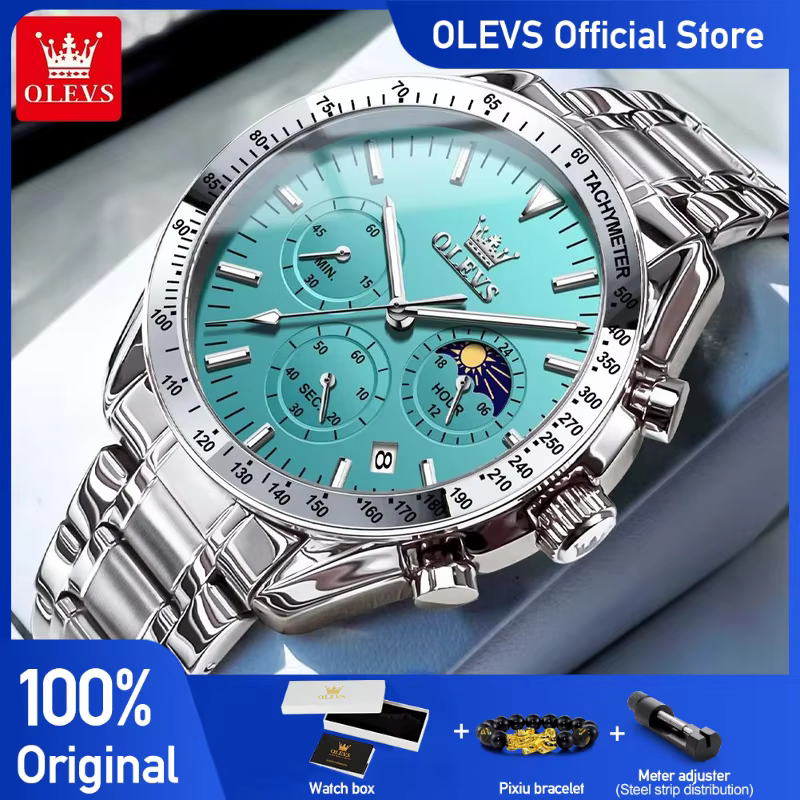 OLEVS 3618 montre pour hommes marque originale étanche lumineux Quartz montre-bracelet pour homme multifonctionnel chronographe avec boîte