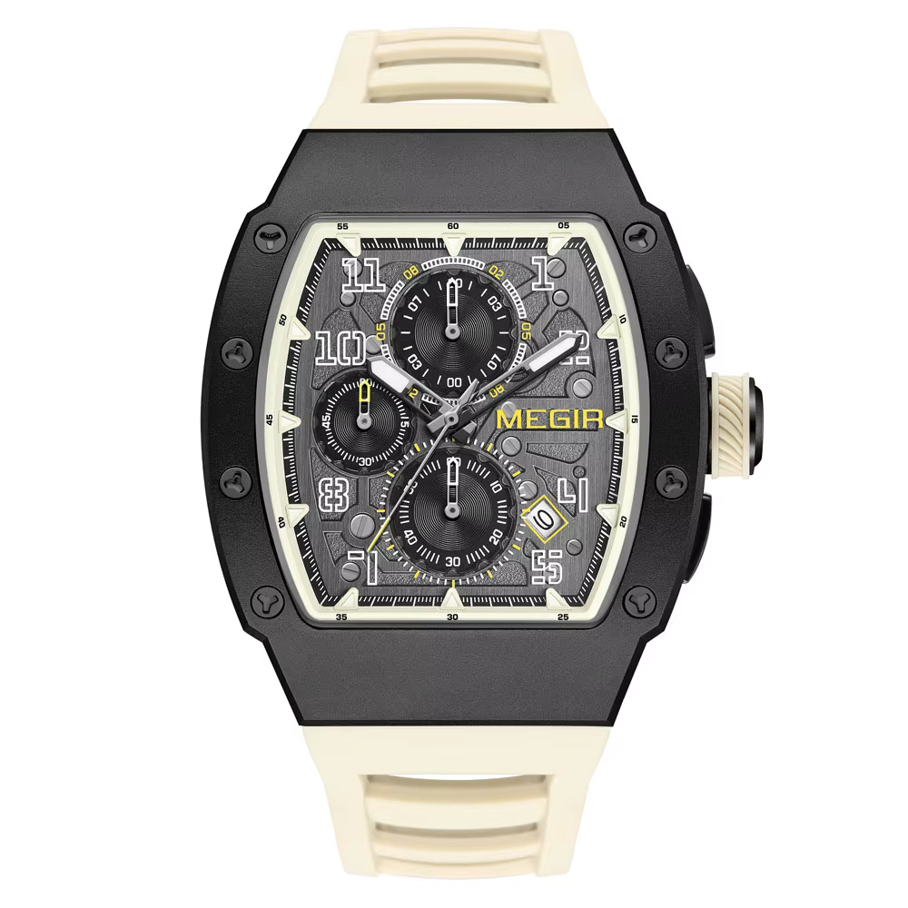 MEGIR chronographe montre à Quartz pour hommes mode étanche lumineux bracelet en Silicone 316 boîte en acier inoxydable mâle montre-bracelet Date