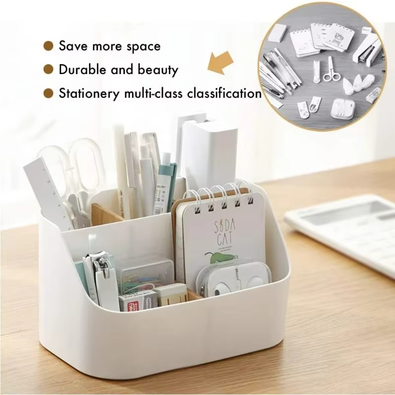 Organisateur de bureau, organiseurs et accessoires de fournitures de bureau, porte-pinceaux de maquillage, porte-télécommande avec cloison en bois mobile