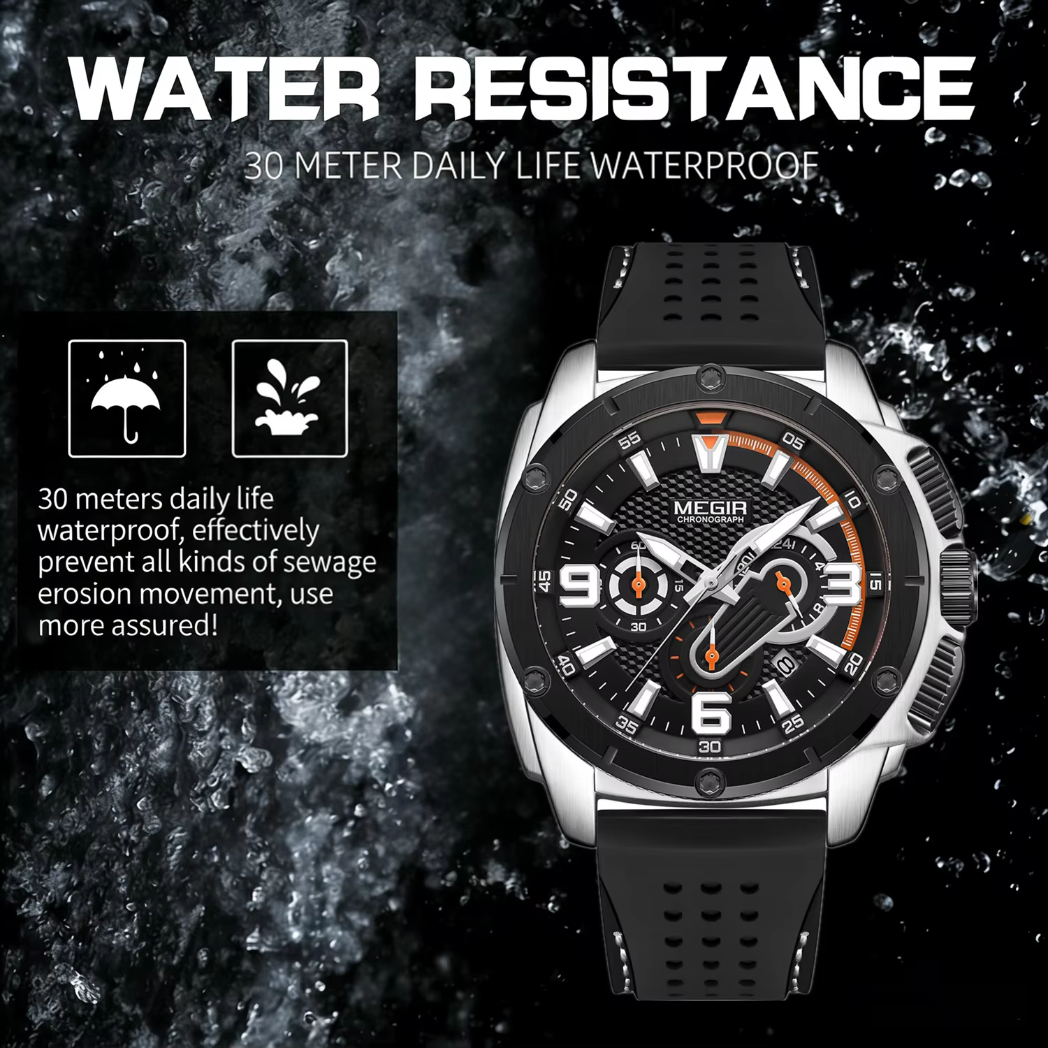 Montres de sport à quartz chronographe MEGIR pour hommes