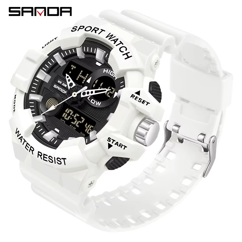 SANDA blanc sport hommes montres haut de gamme de luxe militaire montre à Quartz étanche