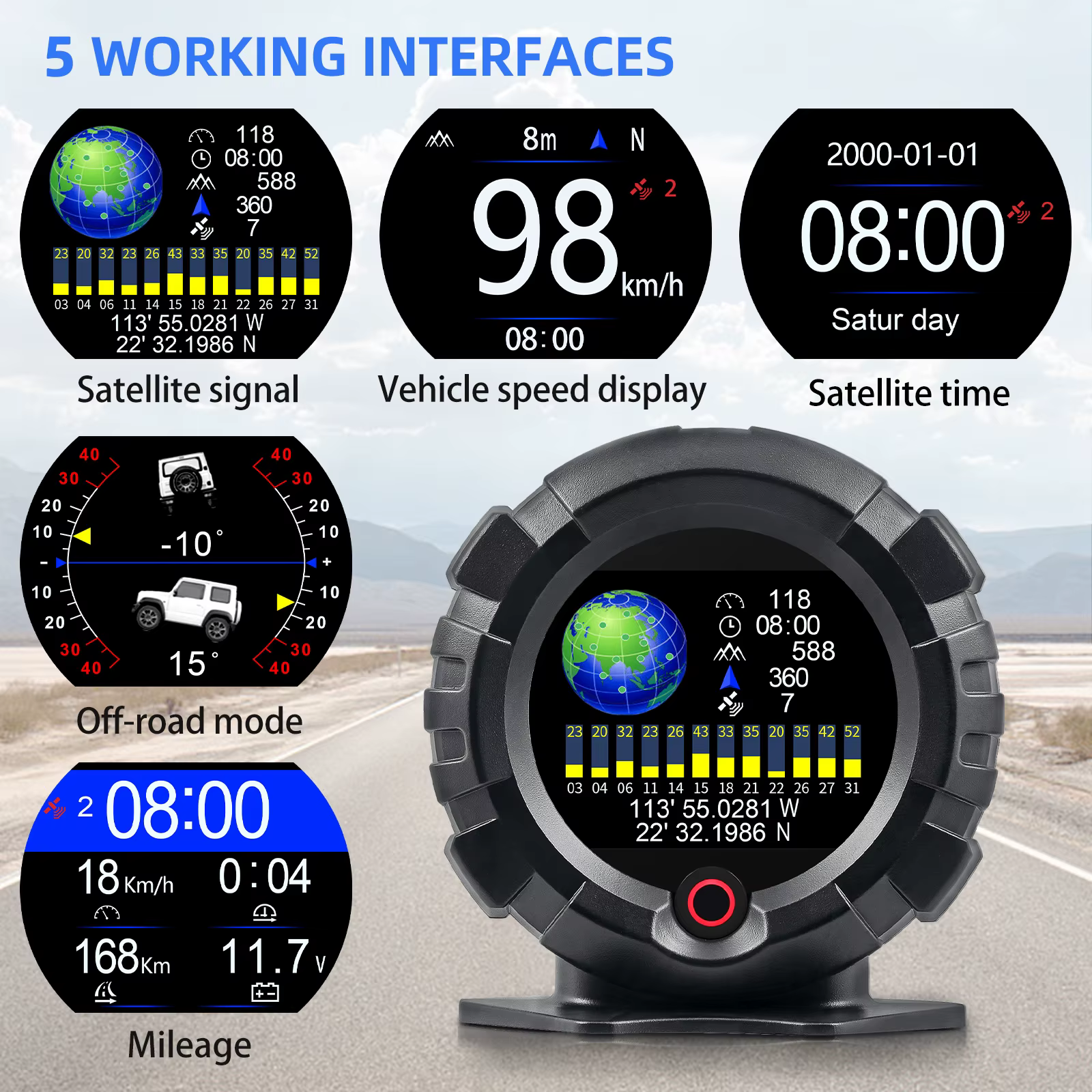 X95 GPS affichage tête haute compteur de pente horizontale inclinomètre