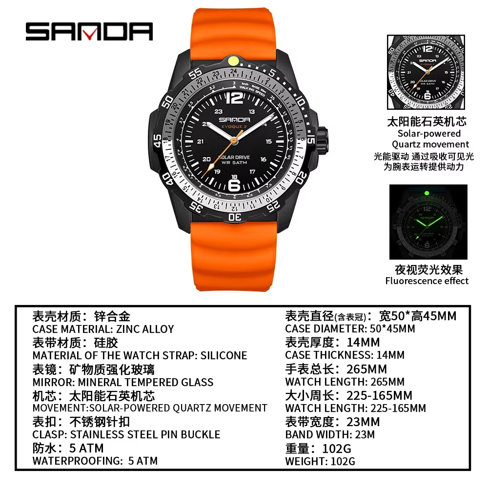 Montre solaire de luxe pour homme SANDA