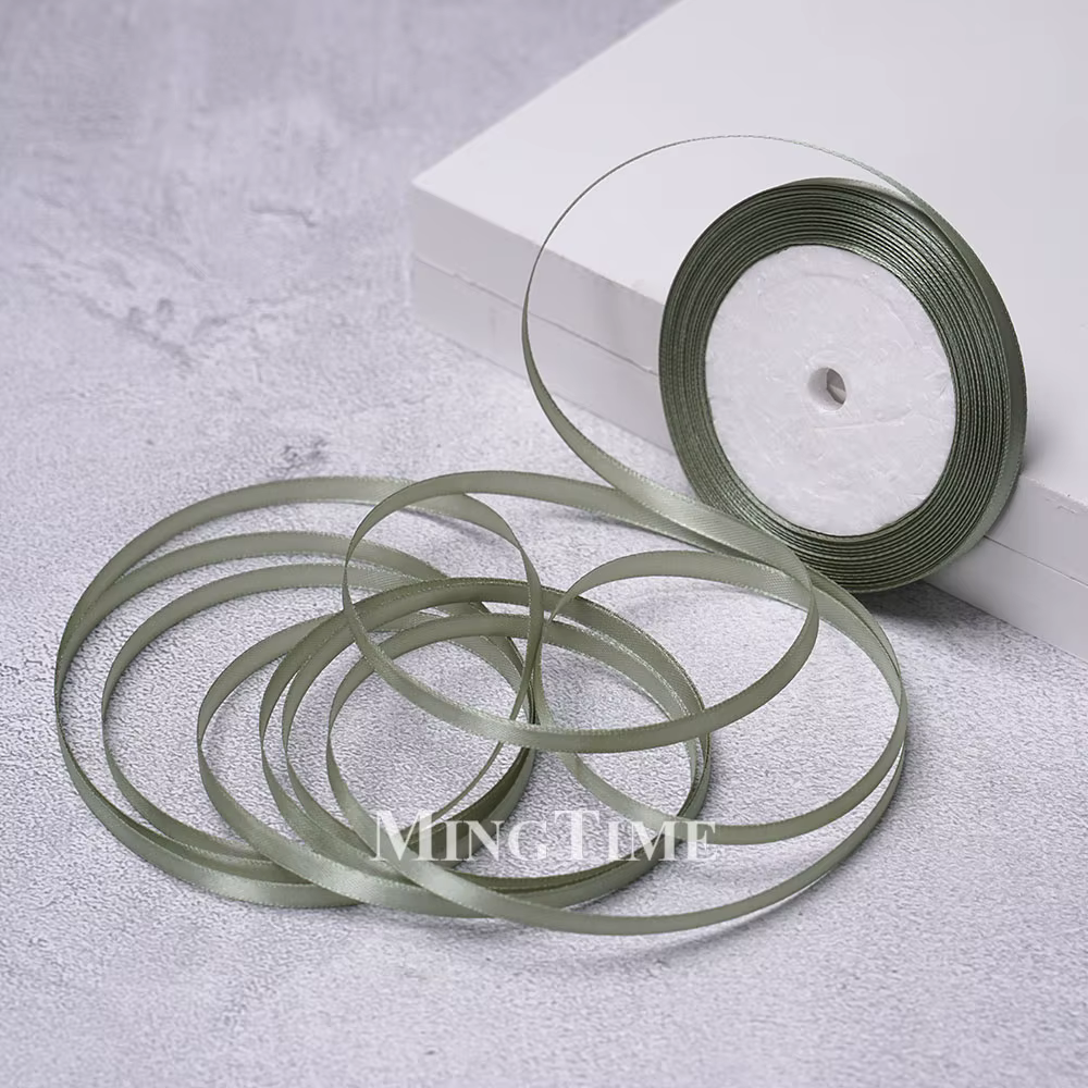 Ruban en Satin 22.8 mètres 6mm 25yards 1/4 pouces, emballage cadeau, nœud artisanal, matériel or vert sauge, décoration de fête de mariage et de noël