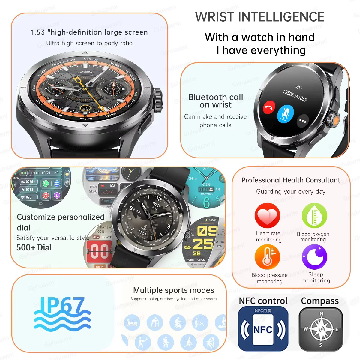 Nouveau pour Xiaomi S4 Ultra Sports de plein air montre intelligente hommes 1.53 pouces AMOLED NFC GPS boussole fréquence cardiaque étanche BT appel Smartwatch