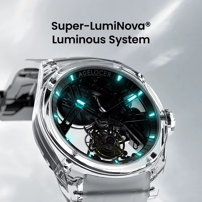 AGELOCER Édition Limitée "Ice Never Melts" Montre Tourbillon à Cristaux à Ressort Libre Montres Mécaniques Manuelles de Luxe