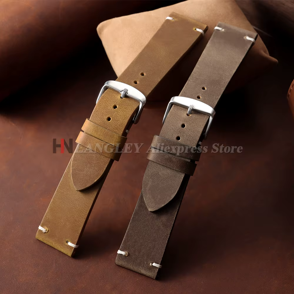 Bracelet de montre vintage en cuir de vachette ciré