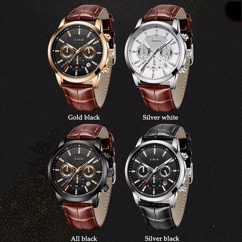 Montre à quartz en cuir étanche pour homme