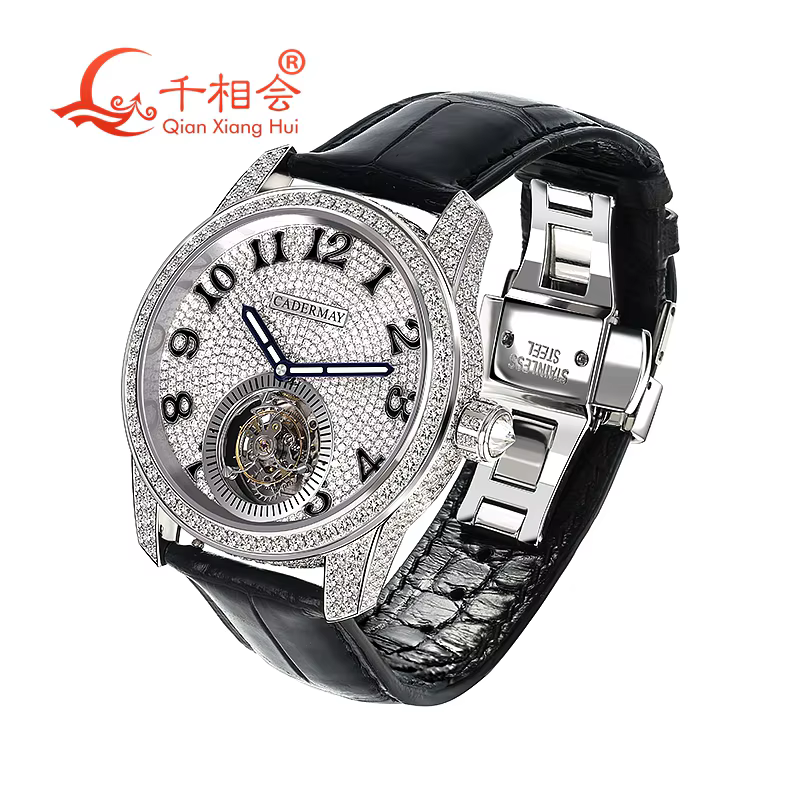 Montre mécanique de luxe entièrement Moissanite pour homme