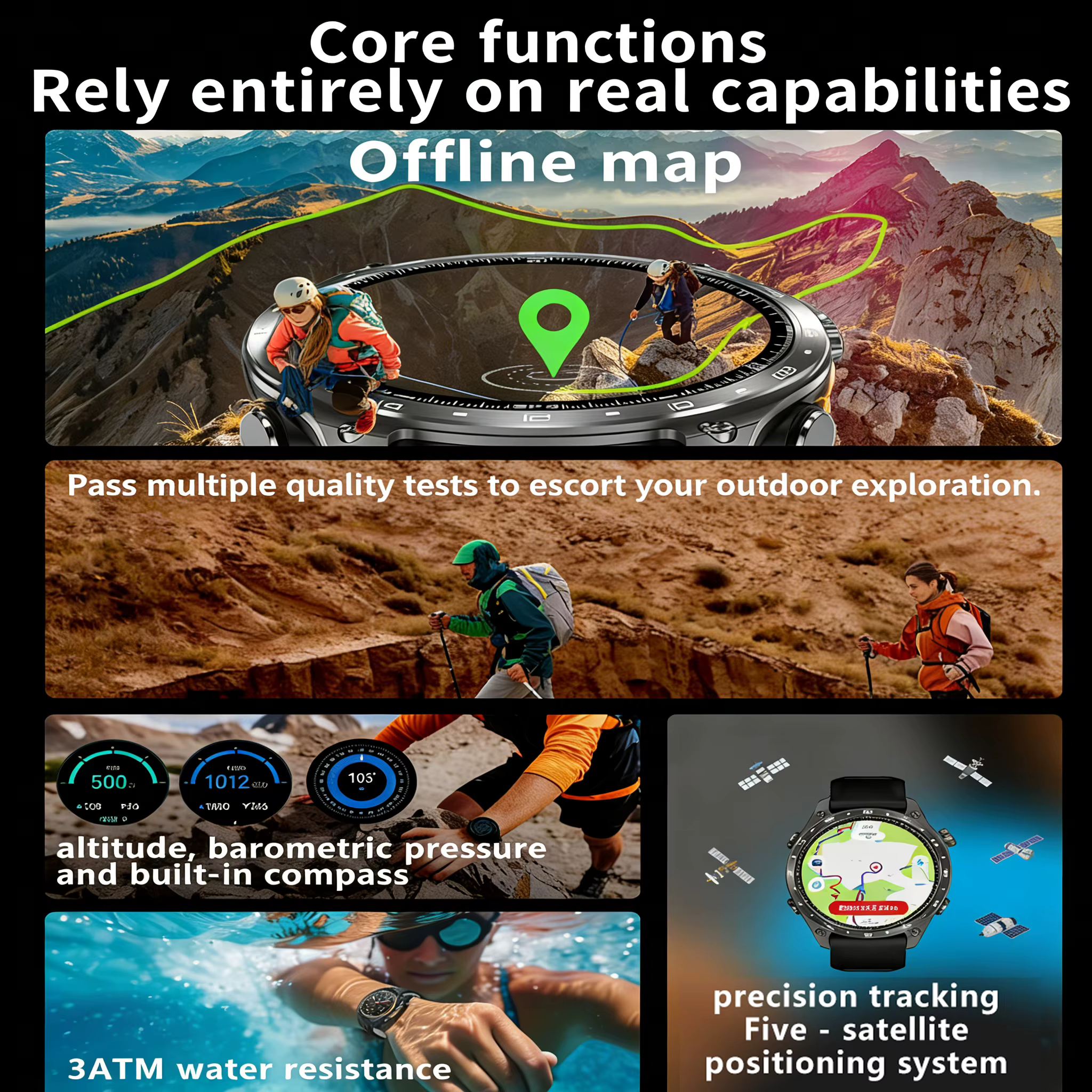 Montre connectée GPS HD300Pro pour activités sportives en extérieur