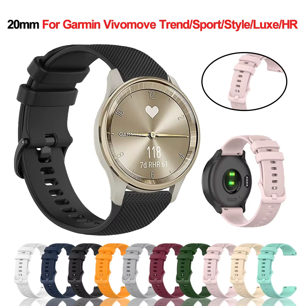 Bracelet en Silicone de 20mm pour Garmin Vivomove tendance/Sport/Style/Luxe/HR
