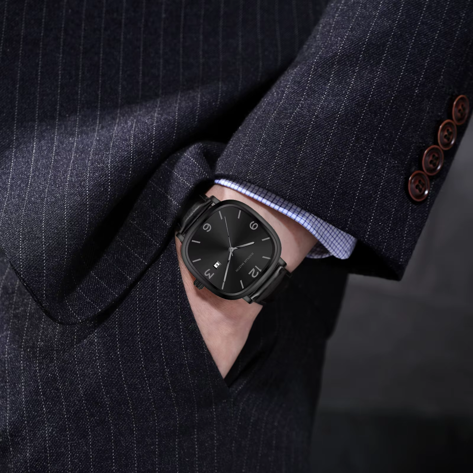 Hannah Martin Top marque montre en cuir noir mouvement à Quartz Original décontracté Style d'affaires carré mode hommes cadeau montre-bracelet