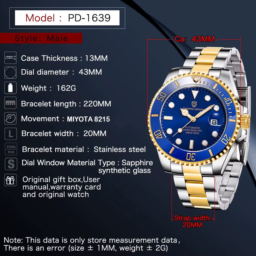 Montres automatiques PAGANI DESIGN PD-1639 pour hommes