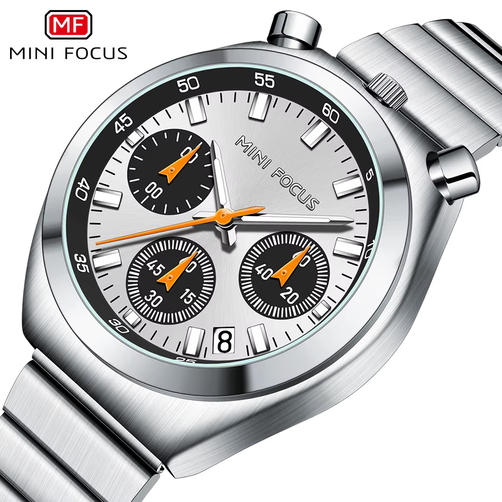 MINI FOCUS montre à Quartz vert argent pour femmes mode bracelet en acier inoxydable chronographe montre-bracelet avec aiguilles lumineuses Date 0491