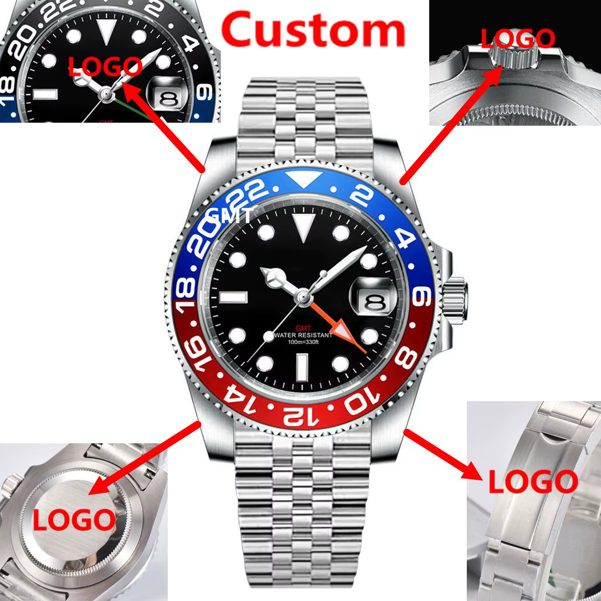 Montre GMT de luxe personnalisée