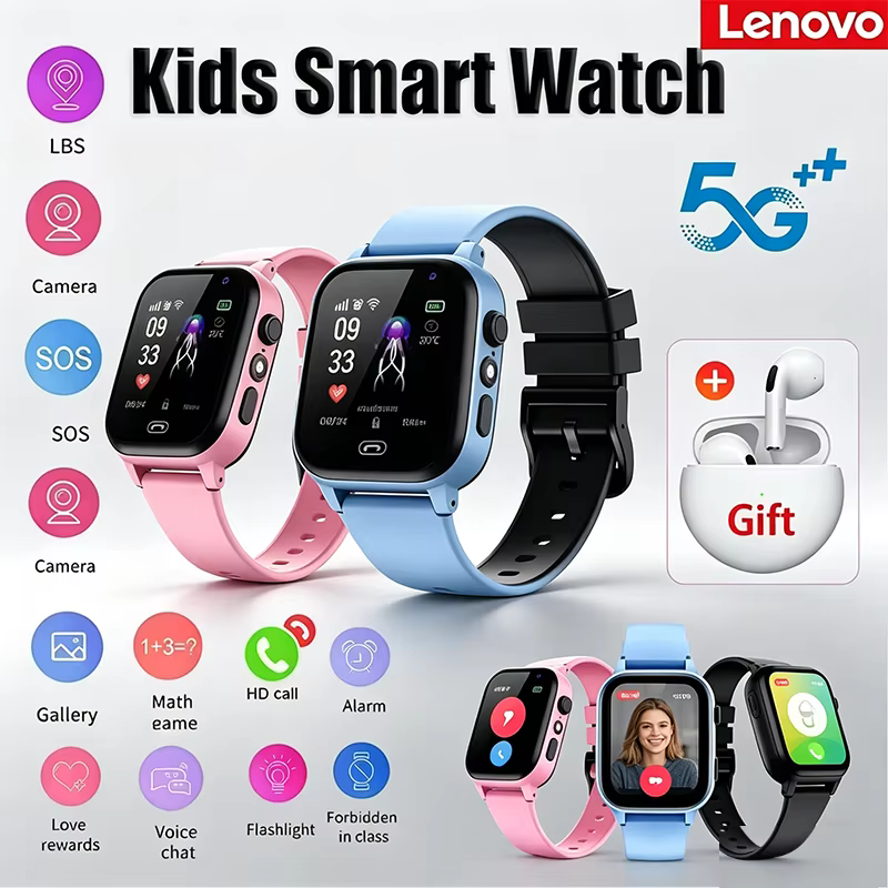 Montre connectée GPS pour enfants Lenovo 2026 avec fonction SOS, suivi de localisation, carte SIM, appel, caméra, étanche, cadeau pour iOS et Android