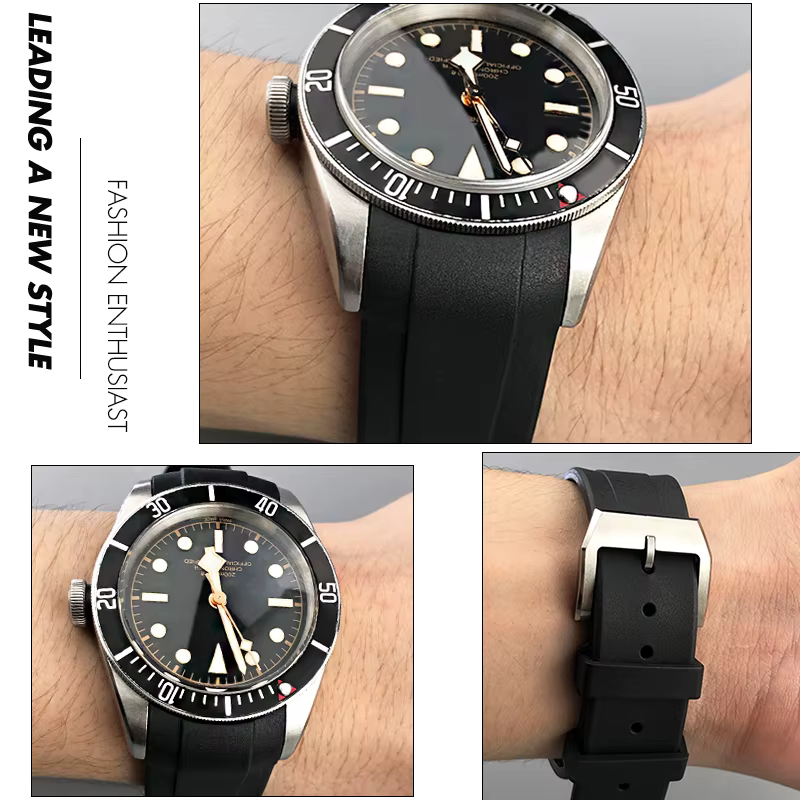 Bracelet de montre en caoutchouc et silicone à extrémités courbes de 20 mm