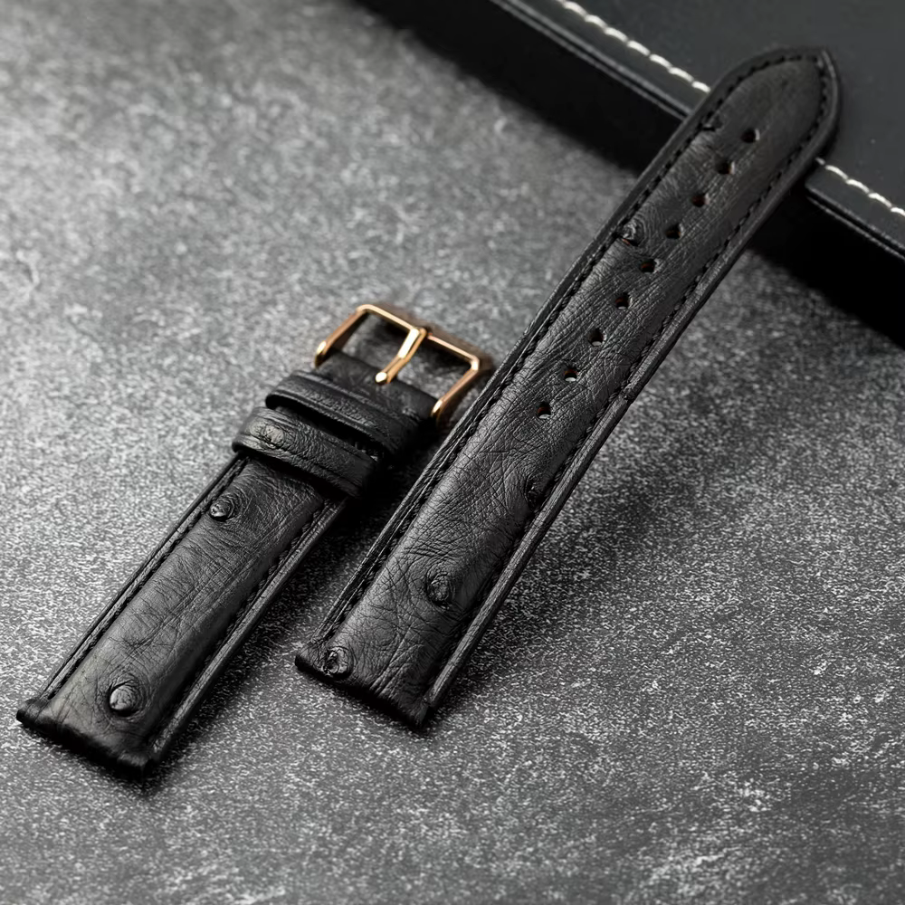Bracelet de montre en cuir d'autruche sud-africain fait à la main 18 19 20 21 22MM