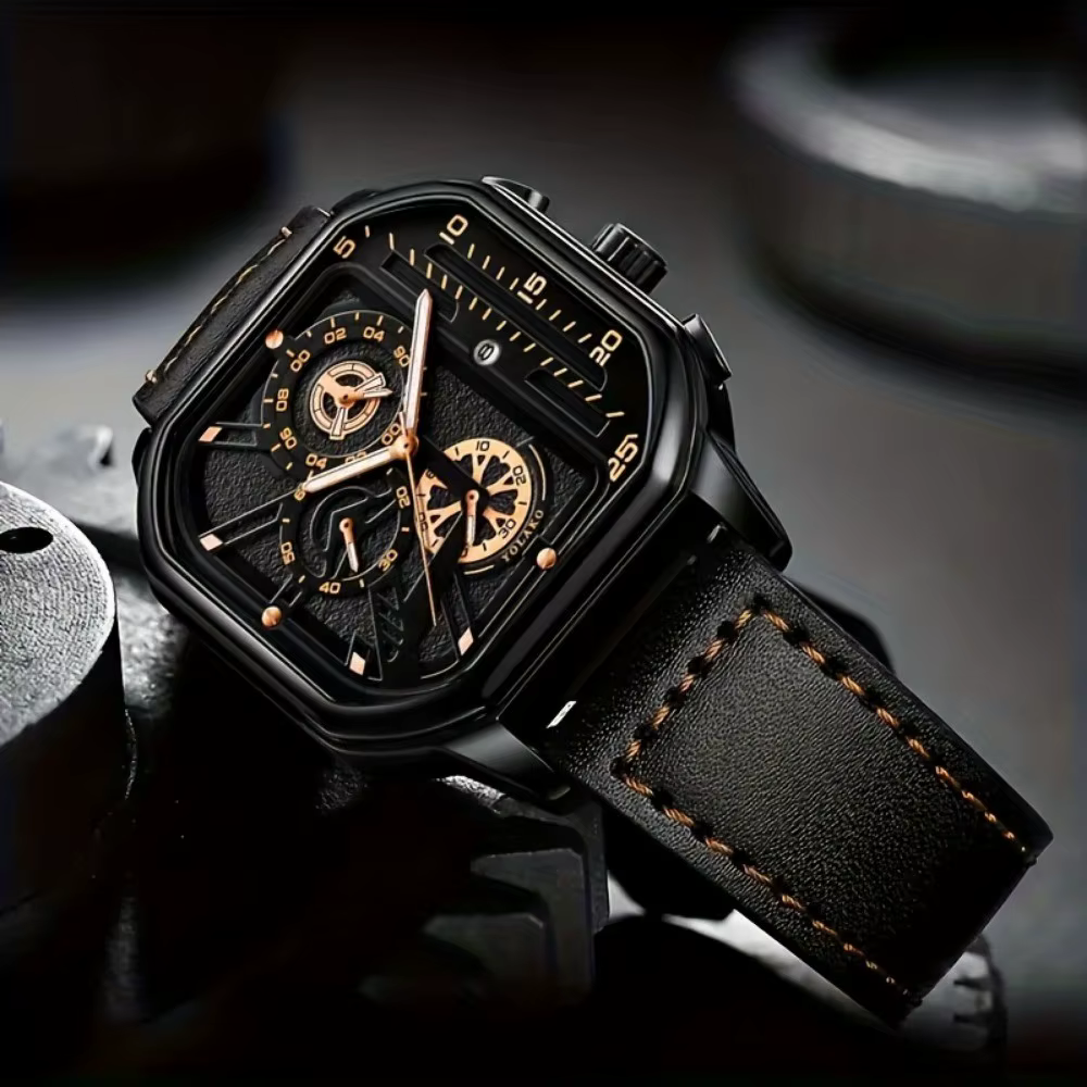 Montre carrée de luxe à grand cadran pour hommes