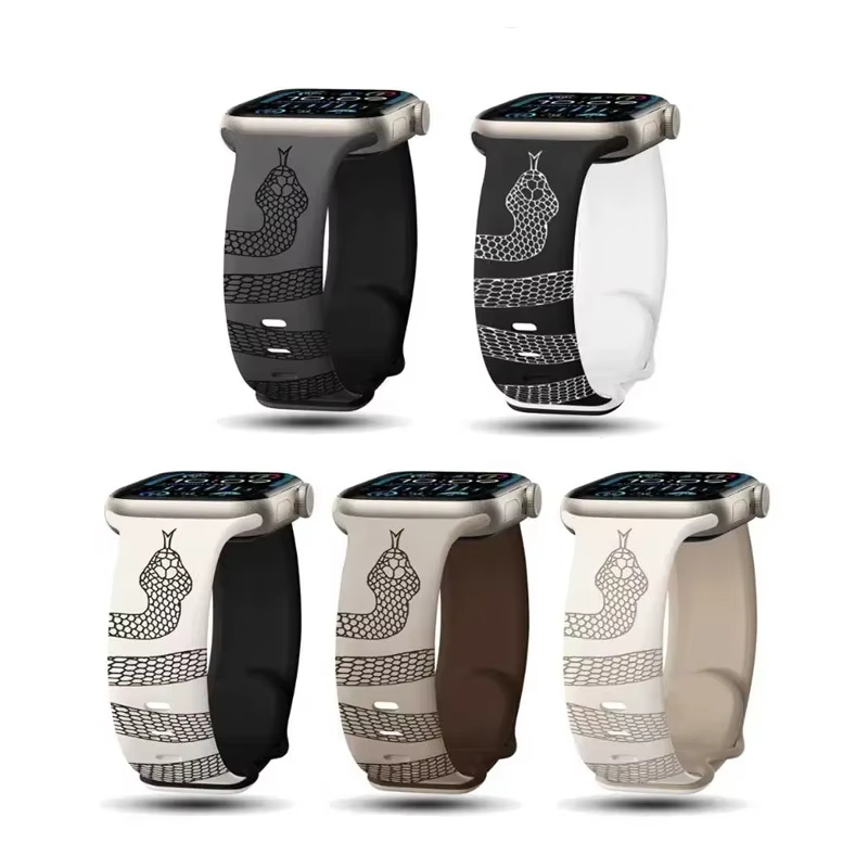 Nouveau bracelet en Silicone serpent gravé pour Apple Watch 42mm 46mm 49mm 41 45 40 38