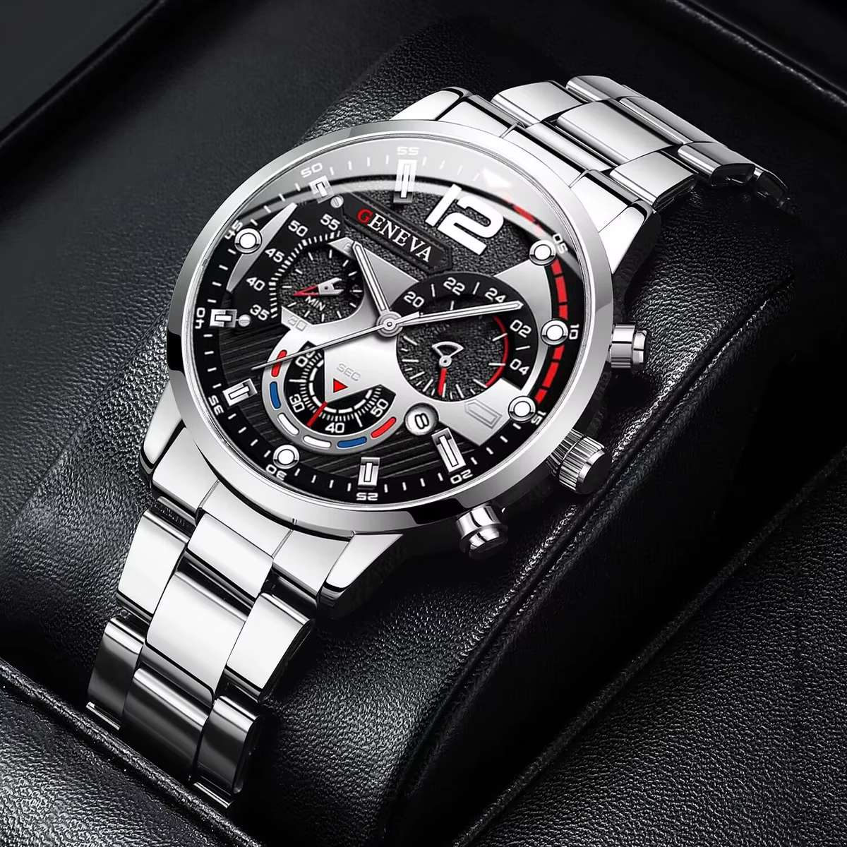 Montre chronographe pour homme avec bracelet en acier argenté