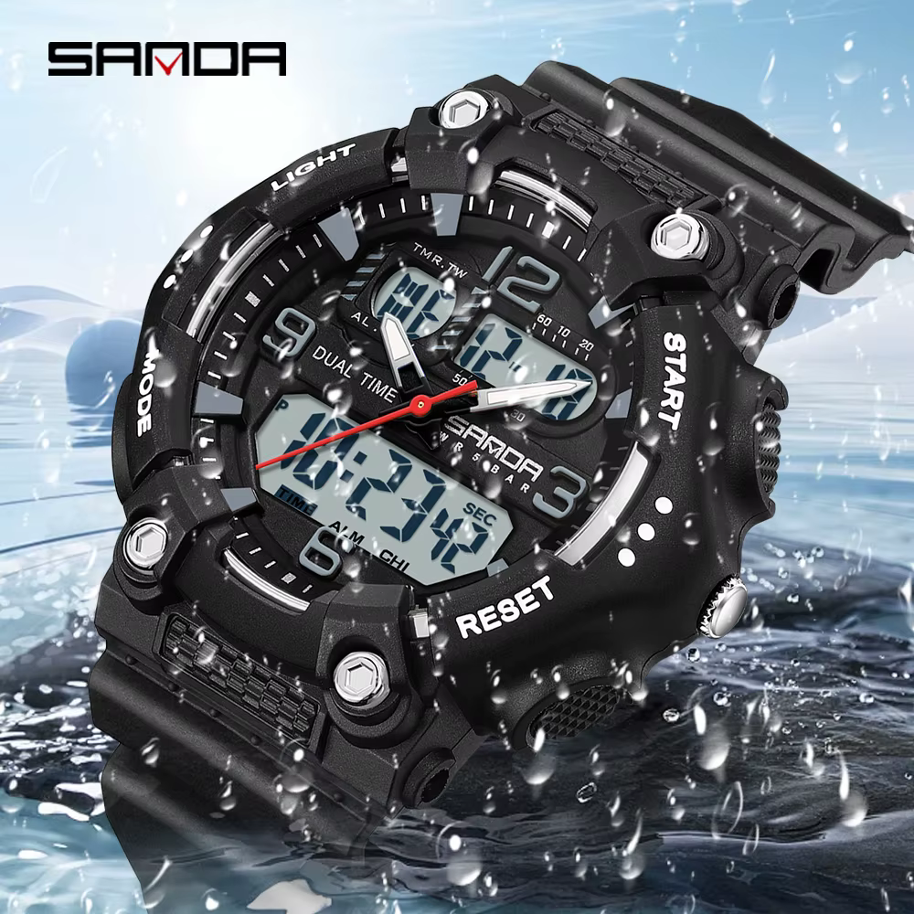 SANDA 6179 nouveau femmes Sport Quartz montre électronique double affichage multi fonctionnel LED veilleuse étanche