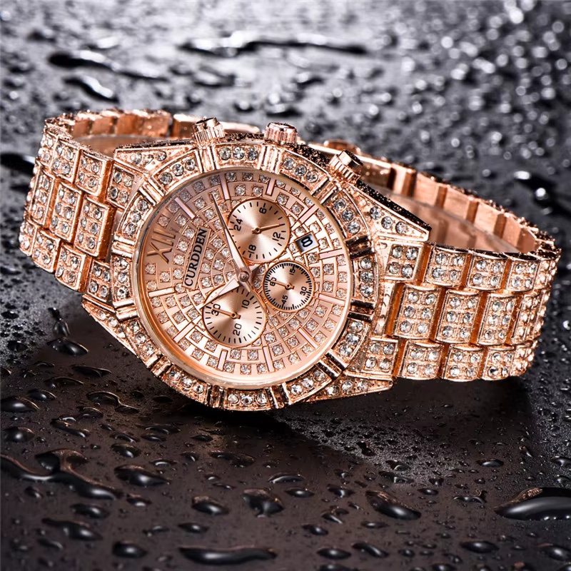 Original CURDDEN marque montres de luxe pour hommes mode alliage bande Hip Hop diamant doré Date Vintage Montre à Quartz