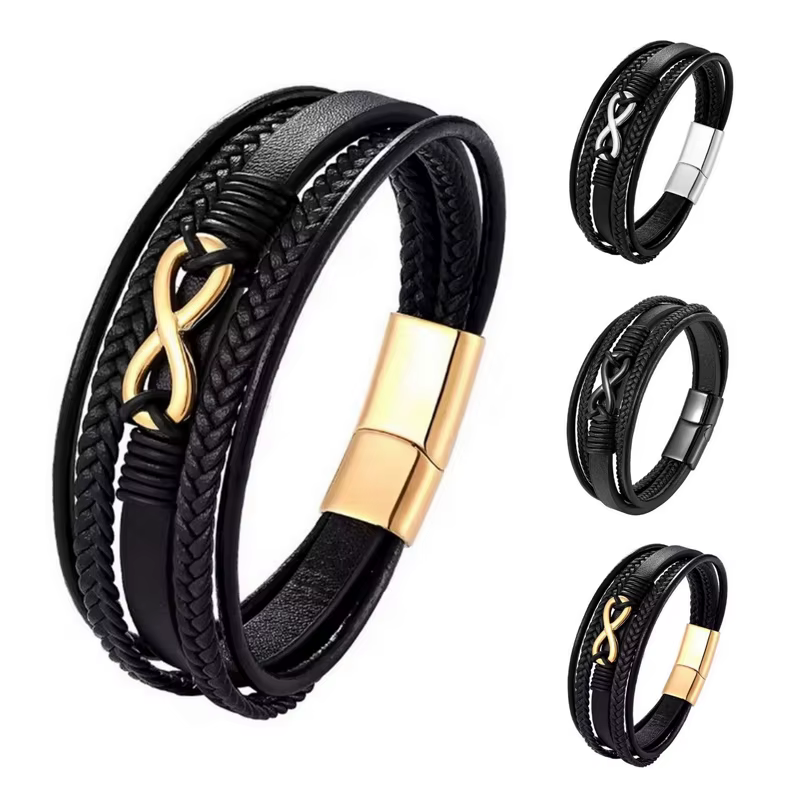 Bracelet en cuir multicouche pour homme