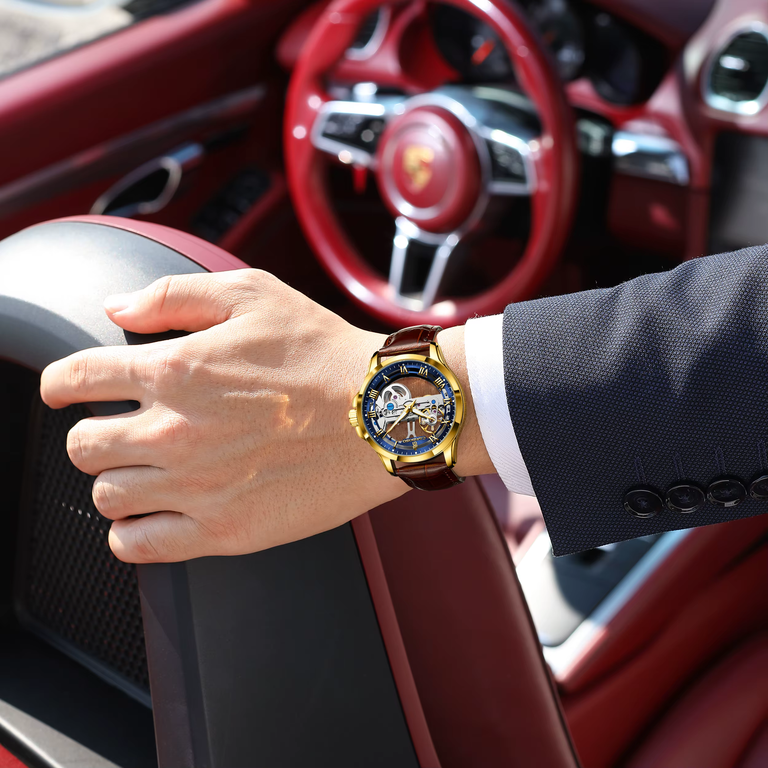 Montre Homme Automatique CAREKISO de Luxe en Cuir