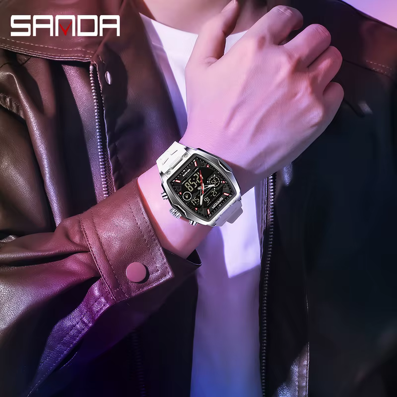 SANDA double affichage montre électronique baril grand cadran sport LED analogique numérique chronographe militaire montre-bracelet relogio masculino