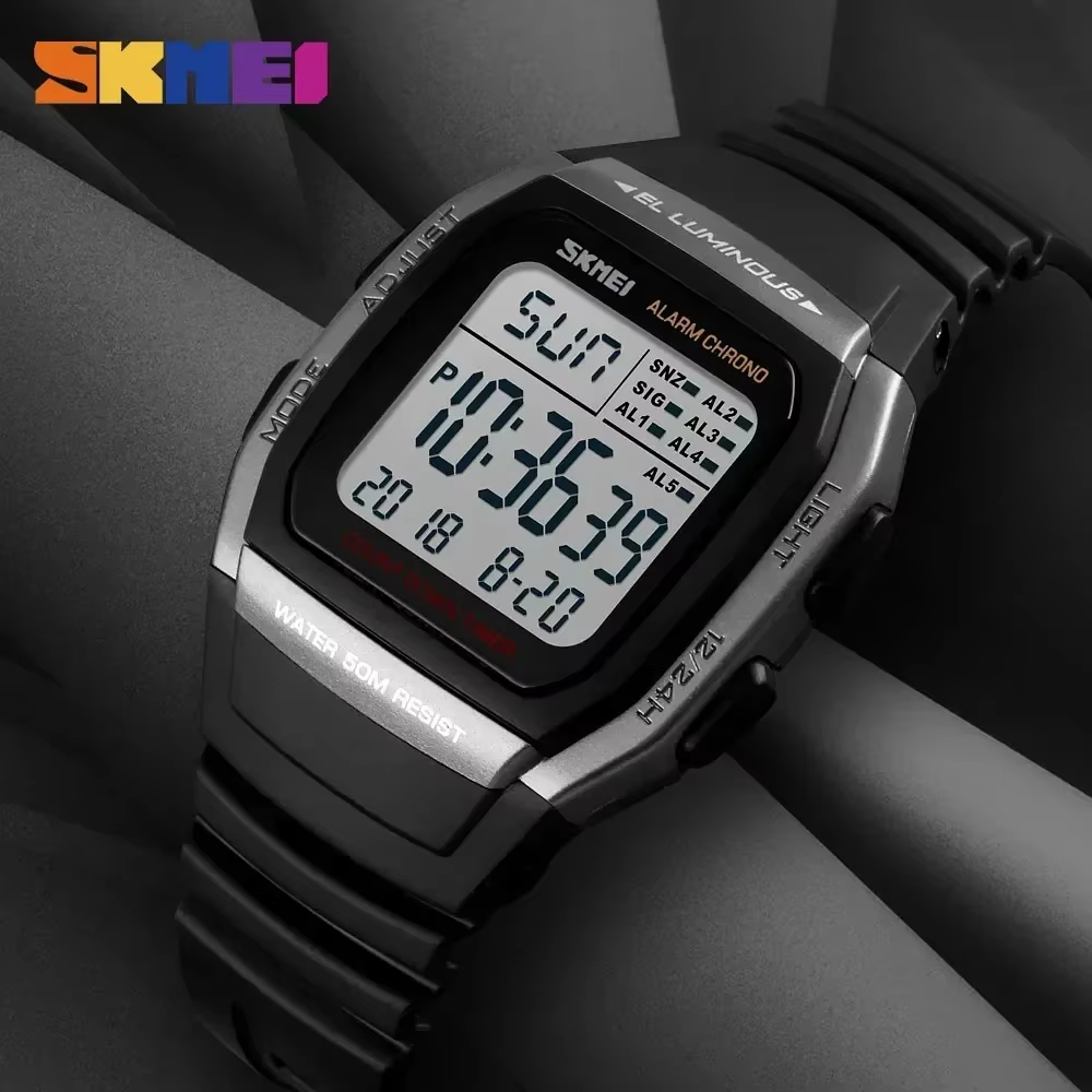 SKMEI 1278 Chrono compte à rebours hommes montre-bracelet décontracté en plein air mâle horloge lumineuse montre homme