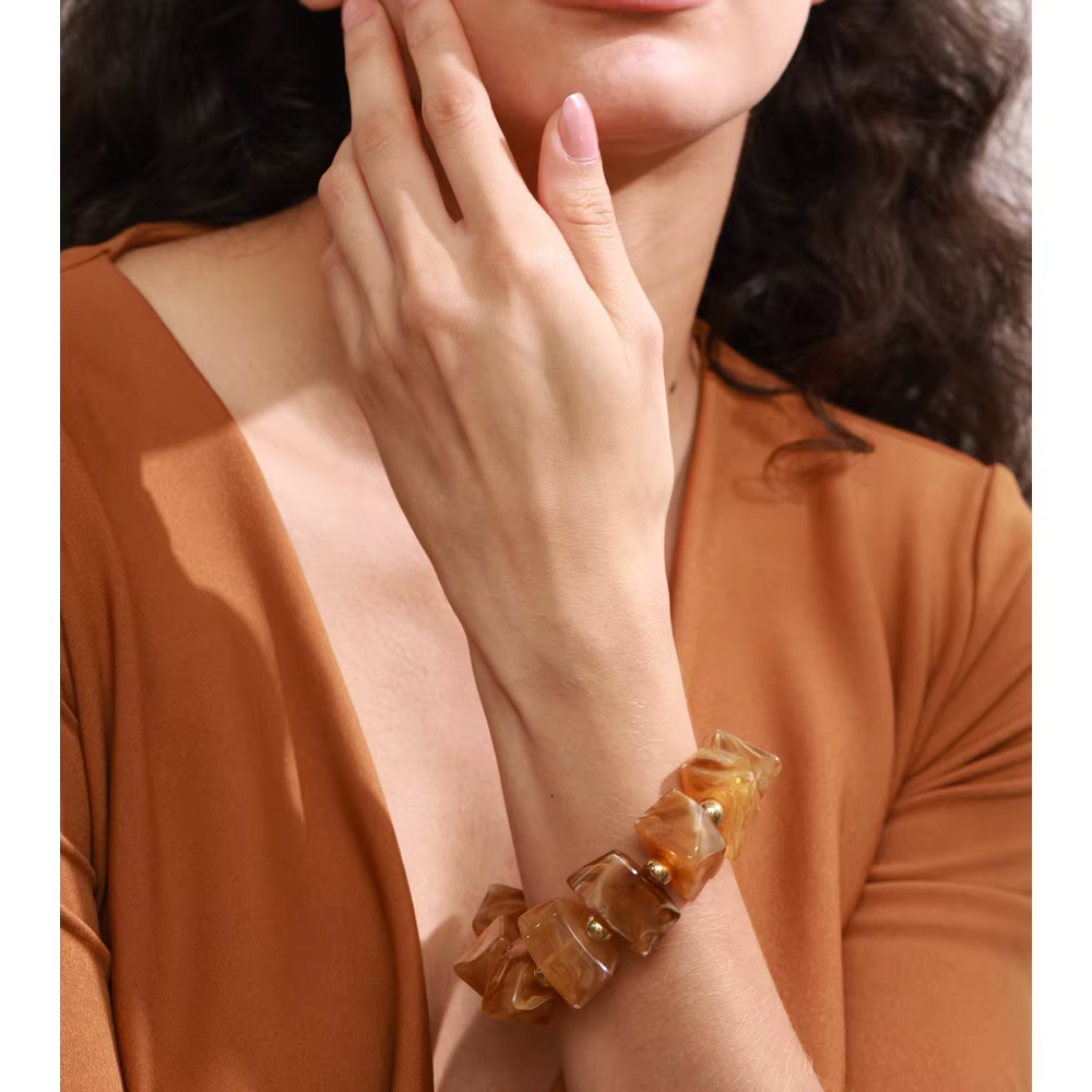 Yhpup 2025 ambre résine acrylique géométrique perle chaîne grand Bracelet