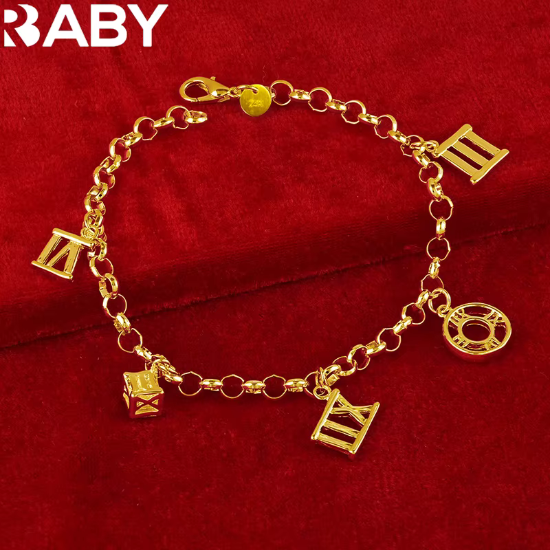 URBABY – Bracelet à breloques en or 18 carats avec chiffres romains pour femmes, accessoires de fête de mariage, à la mode, bijoux cadeau