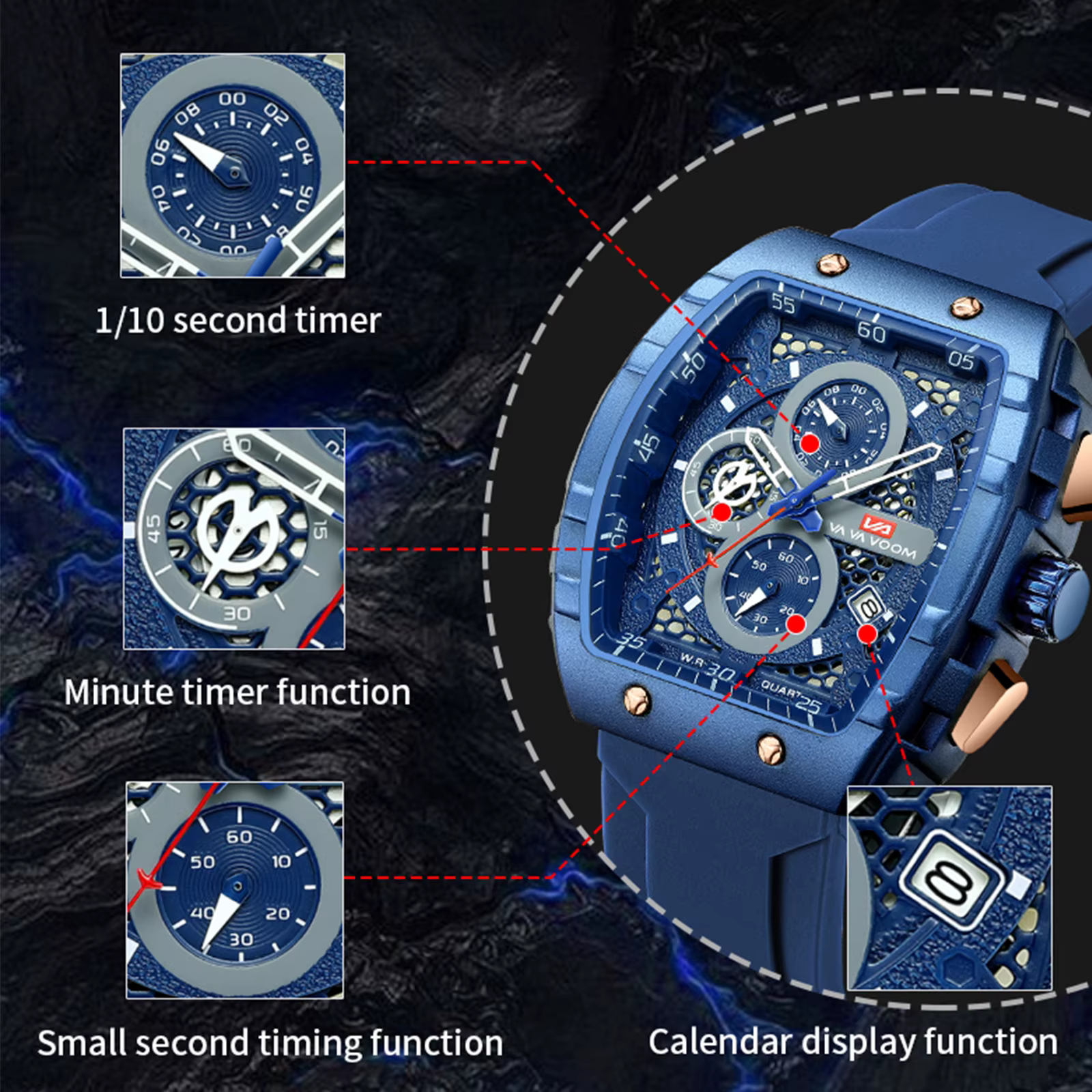2025 nouveau VA VA VOOM Top marque hommes montres de luxe carré sport montre à Quartz étanche multifonctionnel