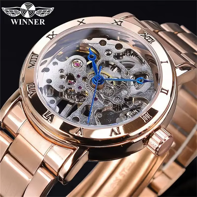 Winner 208 montre mécanique pour femme en or Rose montre-bracelet à vent manuel