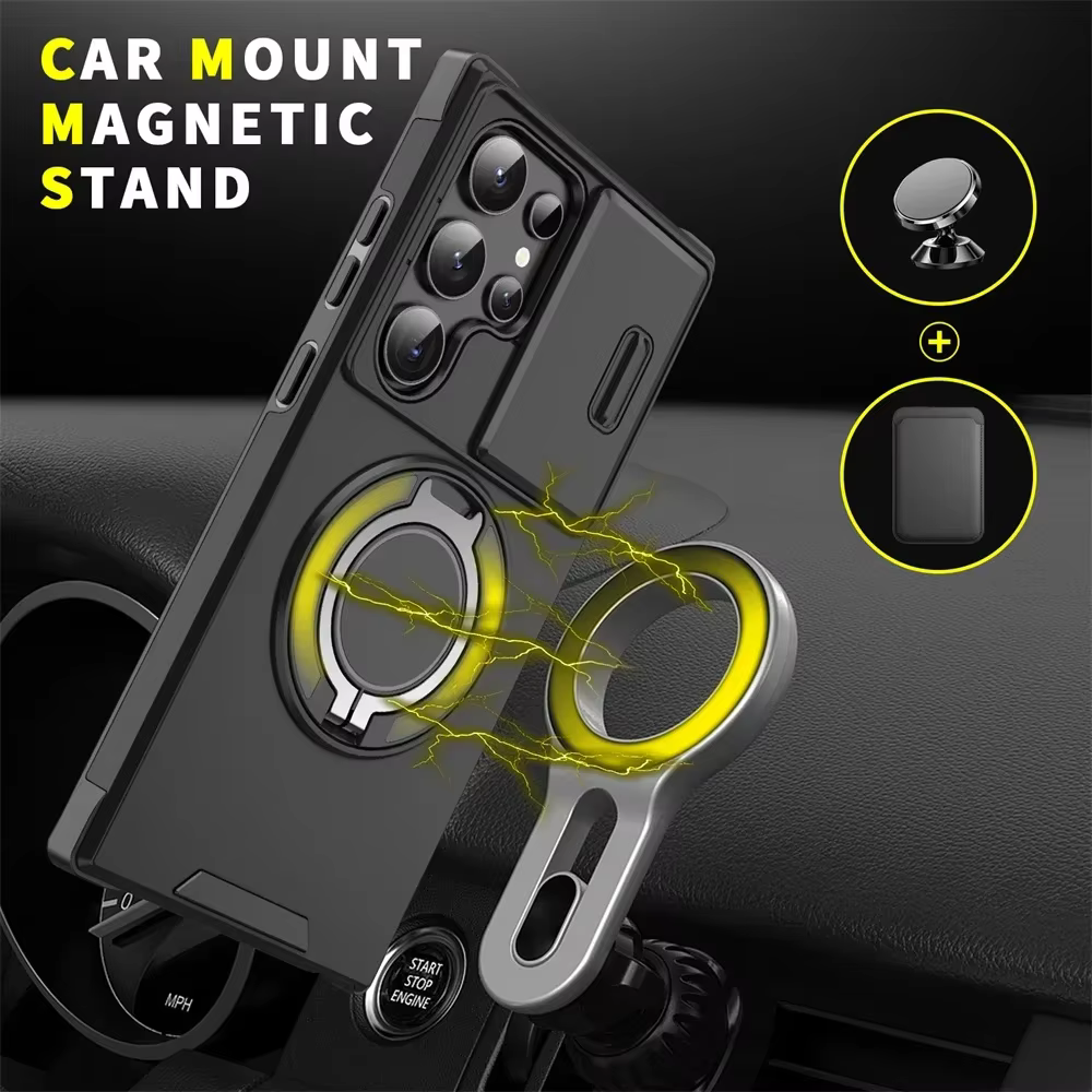 Étui magnétique antichoc avec support pour Samsung S26 S25 S24 S22 S21 S23 S20 Ultra Plus FE Edge, protection coulissante de l'appareil photo