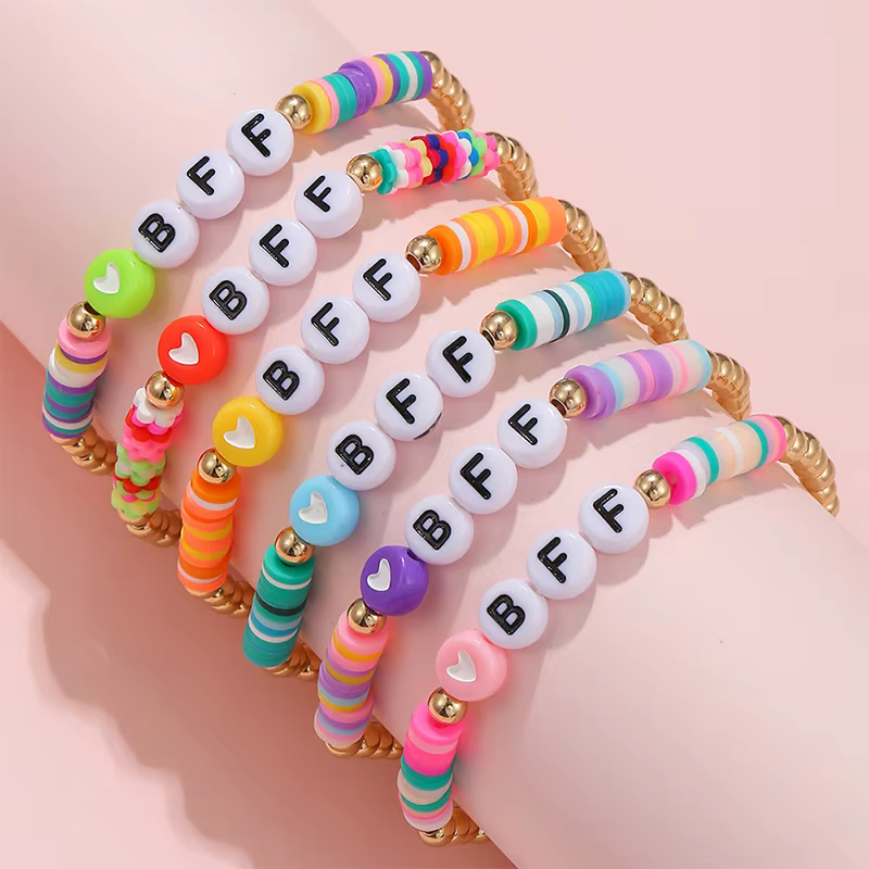 6 pièces/ensemble fait à la main BFF lettre coeur perles Bracelet extensible pour filles femmes amitié fête anniversaire bijoux cadeau