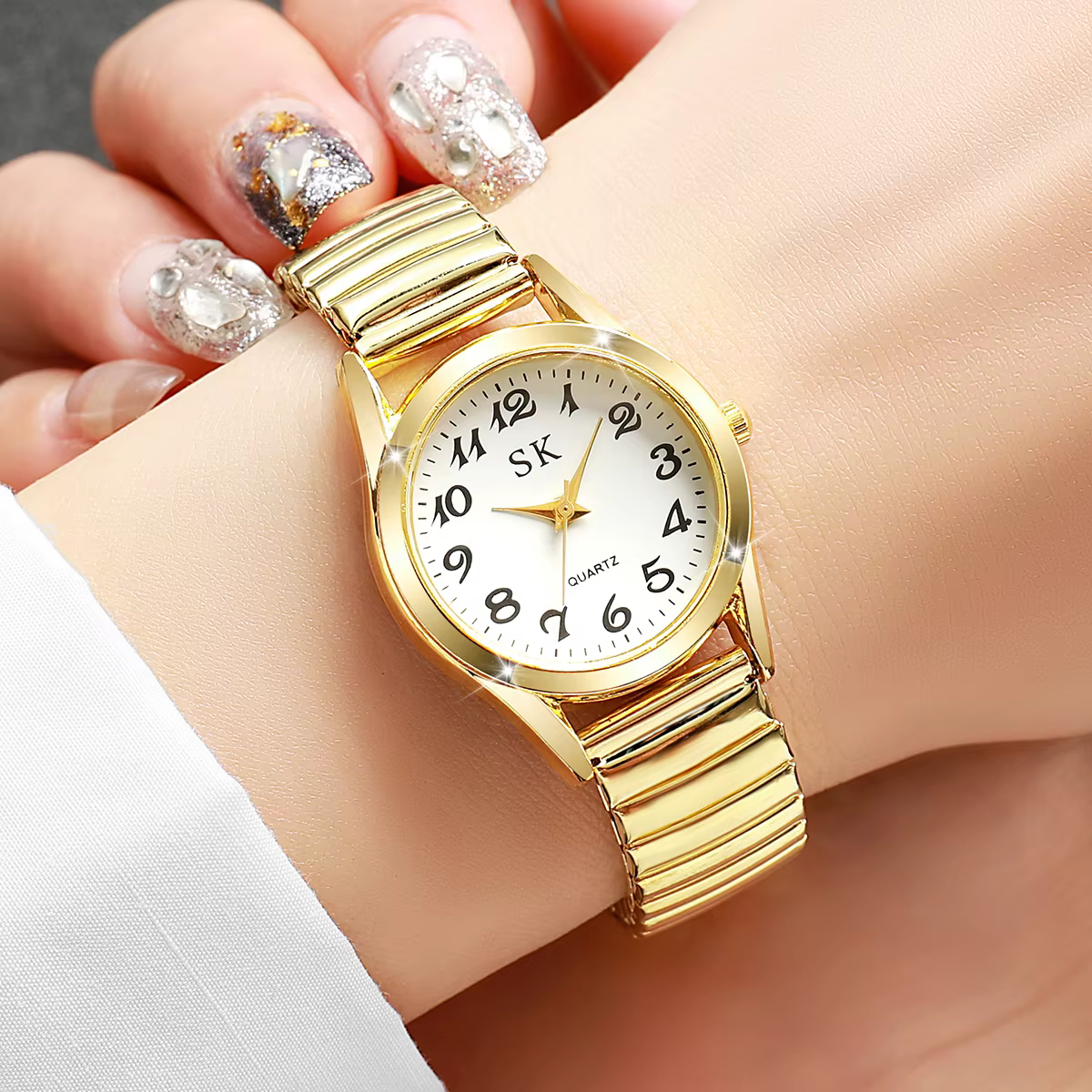 Élégant petit cadran femmes montres mode bracelet élastique montre à Quartz Reloj Mujer (sans boîte)