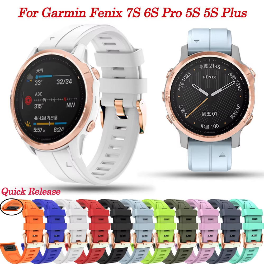 Bracelet de montre intelligente à boucle en or Rose de 20mm pour Garmin Fenix 7S 6S Pro 5S Plus