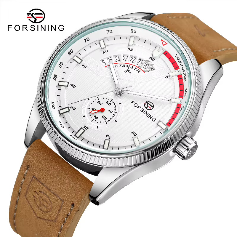 Montre de sport FORSINING pour homme, automatique, à remontage automatique, mécanique, avec date, bracelet en cuir, montre-bracelet pour homme d'affaires, résistante à l'eau