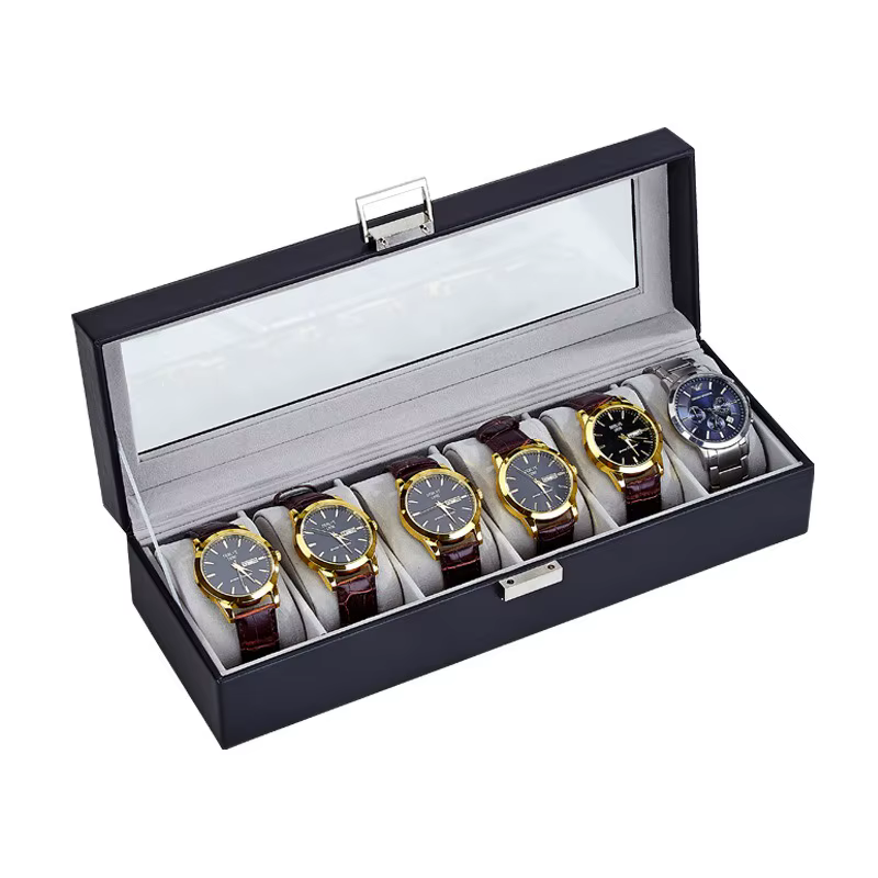 Boîte à montres en cuir PU à 6 emplacements - Étui de rangement et d'exposition de luxe pour montre-bracelet